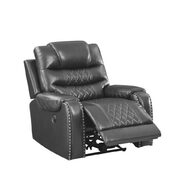 Power reclining chair made with leather gel upholstery in gray main photo