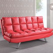 Padded sofa bed in red leatherette main photo