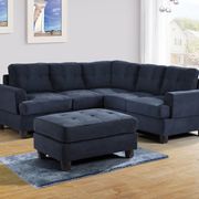 Navy blue microfiber sectional sofa w/ modern flare main photo