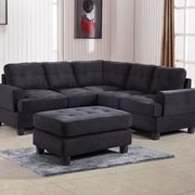 Black microfiber sectional sofa w/ modern flare main photo
