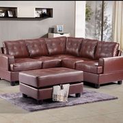 Brown leather sectional sofa w/ modern flare main photo