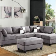 Light gray microfiber reversible sectional sofa main photo