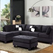 Black microfiber reversible sectional sofa main photo
