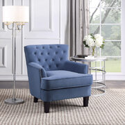Blue velvet fabric upholstery accent chair main photo