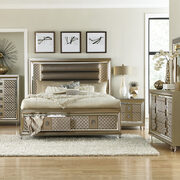 Champagne metallic finish queen platform bed with led lighting and storage footboard main photo