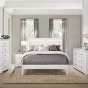 White finish faux leather upholstered headboard queen bed main photo