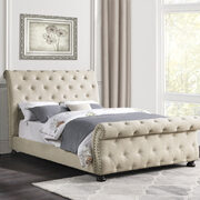 Beige chenille fabric upholstery queen bed main photo