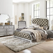 Gray and silver finish striking styling queen bed