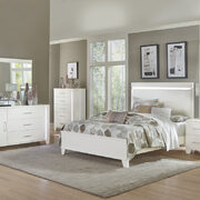 White high gloss finish faux leather upholstered headboard queen bed w/ led lighting main photo