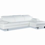 White & gray pipping top grain leather sectional main photo