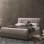 Platform storage bed in taupe gray fabric