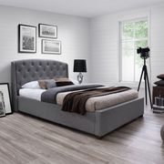 Modern platform queen bed in gray fabric main photo