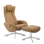 Recliner leisure lounger chair + ottoman set in camel main photo