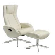 Recliner leisure lounger chair + ottoman set in white main photo