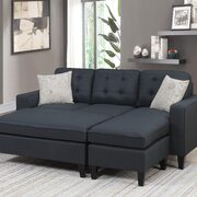 Black tufted polyfiber reversible 3-pc sectional sofa set main photo