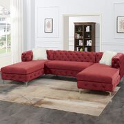 Burgundy velvet tufted cushion gorgeous sectional sofa main photo