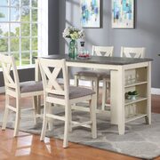 5pc counter height off-white/cream wooden dining table w/storage shelves and 4 high chairs main photo