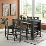 5pc counter height dark brown wooden dining table w/storage shelves and 4 high chairs main photo
