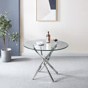 Contemporary round clear dining tempered glass table with chrome legs in silver main photo