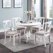 White finish classic design 5pc set round dining table and 4 side chairs with cushion fabric upholstery seat main photo