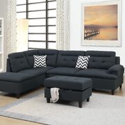 Black linen-like fabric cushion sectional w/ ottoman main photo