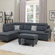 Charcoal gray linen-like fabric cushion sectional w/ ottoman main photo