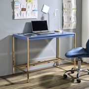 Navy blue top ang gold finish metal legs writing desk with usb port main photo