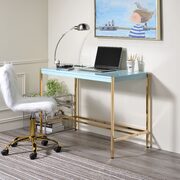 Blue top ang gold finish metal legs writing desk with usb port main photo