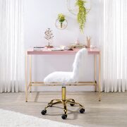 Pink top ang gold finish metal legs writing desk with usb port. main photo