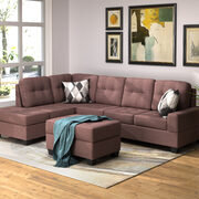 Brown suede sectional sofa with reversible chaise lounge