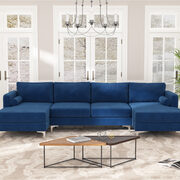 U-shape upholstered couch with modern elegant blue velvet sectional sofa main photo