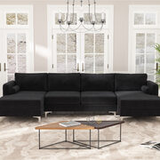U-shape upholstered couch with modern elegant black velvet sectional sofa