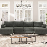 U-shape upholstered couch with modern elegant gray velvet sectional sofa