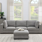 Gray modular sofa customizable and reconfigurable deep seating with removable ottoman