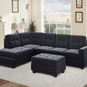 Black velvet l-shaped sectional sofa with reversible chaise and storage ottoman main photo