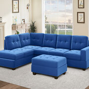 Blue velvet l-shaped sectional sofa with reversible chaise and storage ottoman main photo