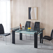 Tempered glass dining table with 4 lattice design leatherette dining chair in black main photo