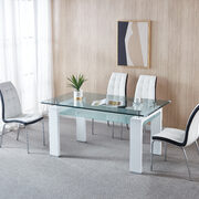 Tempered glass dining table with 4 lattice design leatherette dining chair in white\ black main photo