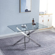 Tempered glass top modern dining table with chrome stainless steel base in silver main photo