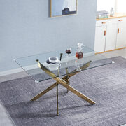 Tempered glass top modern dining table with chrome stainless steel base in gold main photo