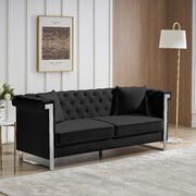Black chenille fabric inlaid buttons sofa with two pillows main photo