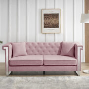 Pink chenille fabric inlaid buttons sofa with two pillows main photo