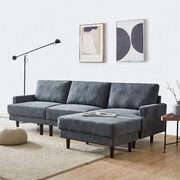 Modern dark gray fabric sofa l shape, 3 seater with ottoman