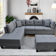Gray sectional sofa set for living room with left hand chaise lounge and storage ottoman
