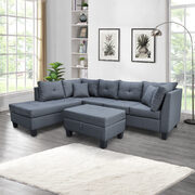 Dark gray fabric 3-piece sofa with left chaise lounge and storage ottoman main photo
