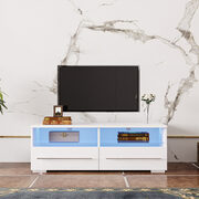 White TV cabinet with dual end color changing led light strip main photo