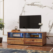 Walnut TV cabinet with dual end color changing led light strip main photo