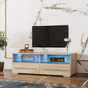 Rustic oak TV cabinet with dual end color changing led light strip main photo