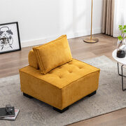Yellow high-quality fabric curved edges ottoman main photo
