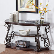 Brown sofa table with glass table top main photo
